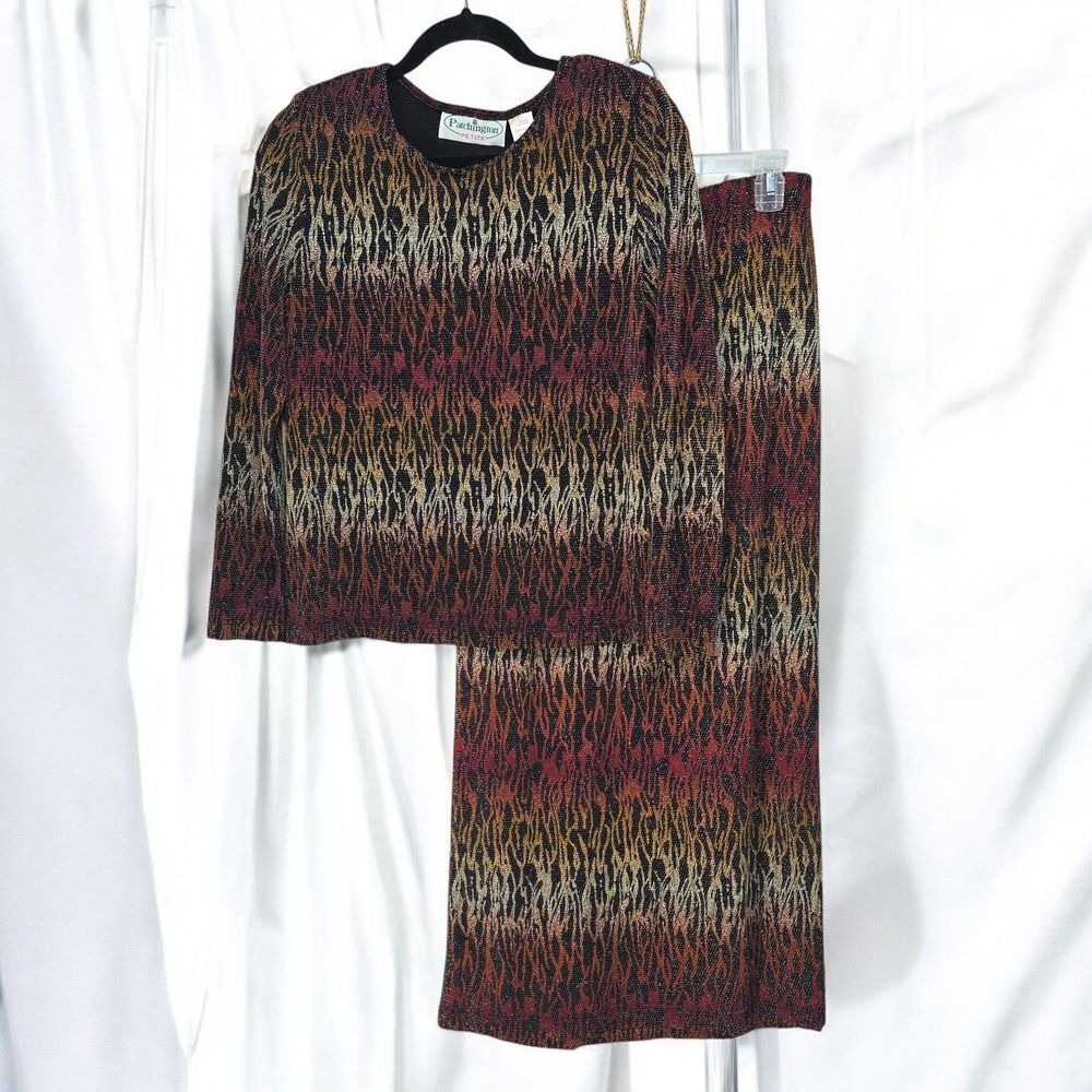 Vintage Patchington Skirt Suit 2 pc Woman Small P‎ Animal Print Sparkly Knit